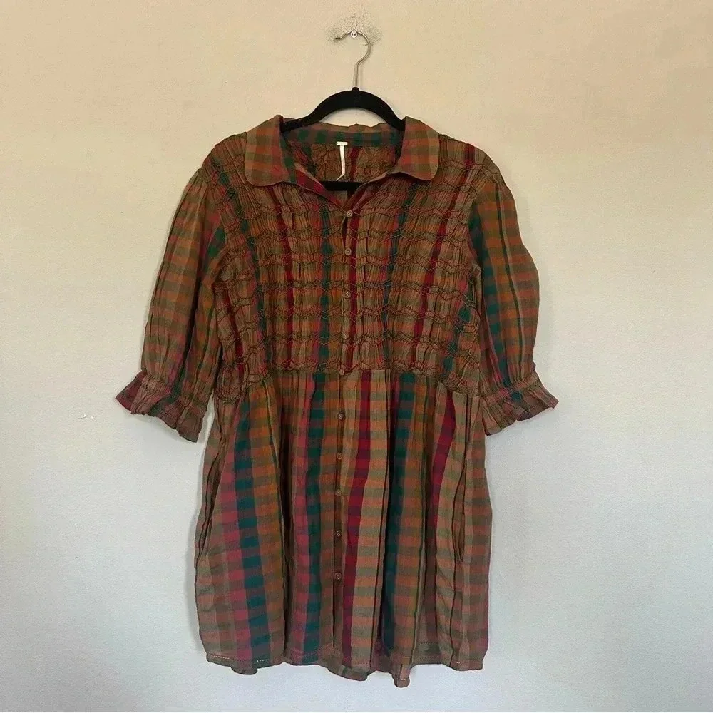 FREE PEOPLE Charlotte Plaid Tunic XS
